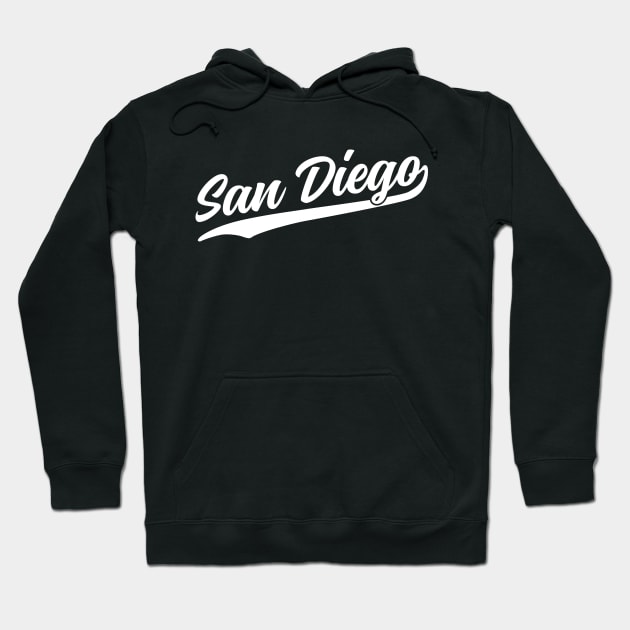 San Diego Cursive White Vintage Athletic Script Hoodie by DetourShirts